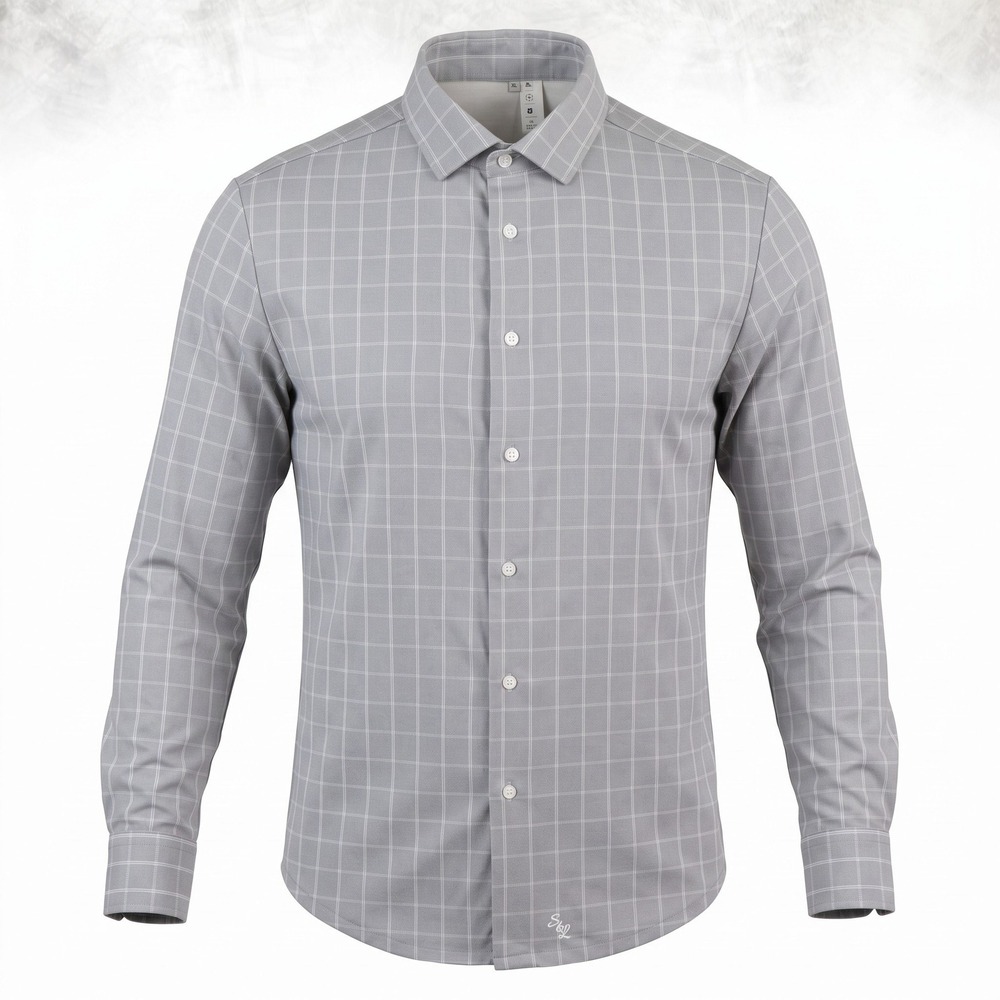 State and Liberty Tech Flannel Long Sleeve Shirt Mens XL Grey Windowpane Plaid